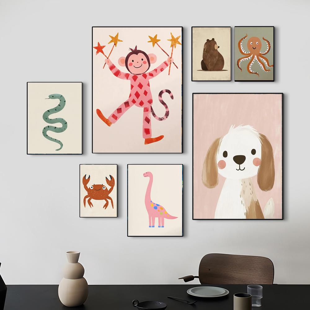 Minimalist Animal Aesthetics Poster Cute Funny Forest Animals Wall Art Parenting Kids Room Baby Room Home Office Decor