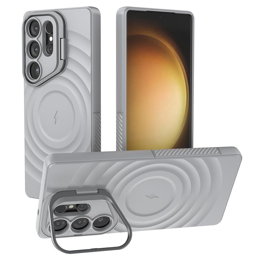 

Для Samsung Galaxy S25 Ultra Чехол Совместимый с MagSafe PC Подставка Волнистая Текстура TPU Чехол для Телефона Grey