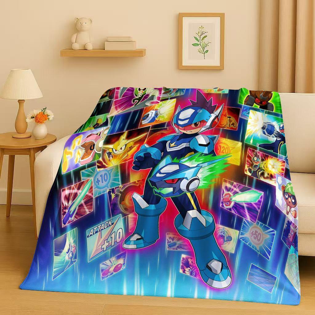 Classic Game Rockman Mega Man Flannel Blanket,Ultra Soft Warm Plush Throw for Home Bedroom Bed Sofa Cover Office Travel Picnic