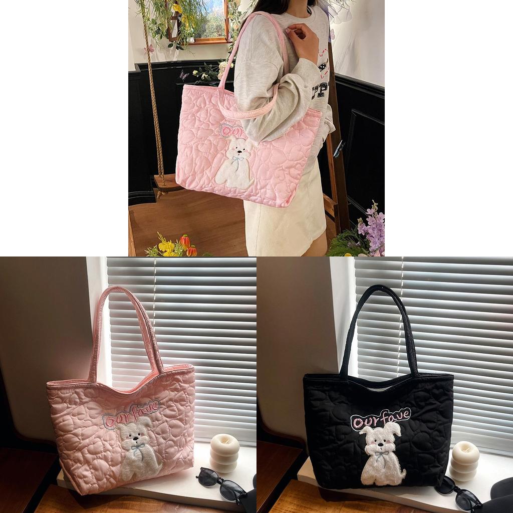 Cute Dog Tote Bag With Embroidered Heart For Daily Commuting And Street Style