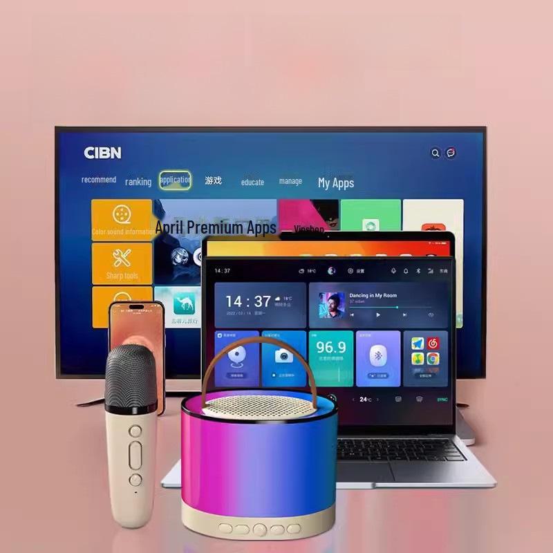 Tragbarer K52 Dual-Mikrofon Bluetooth-Lautsprecher für Outdoor- und Heim-Karaoke