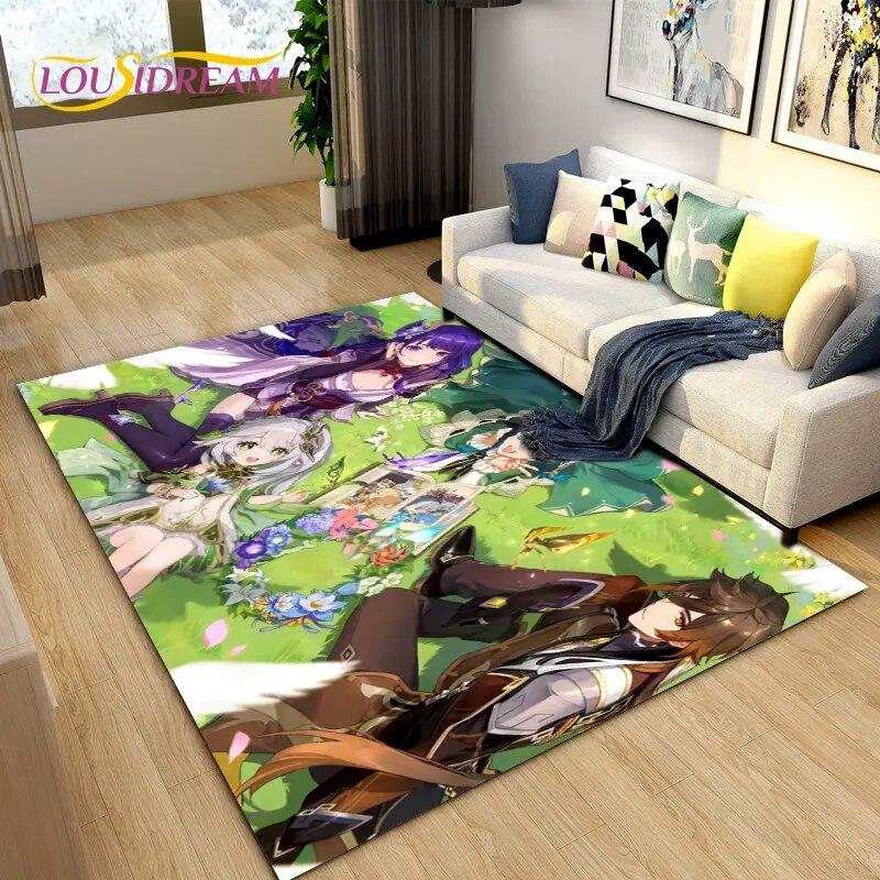 Genshin Impact Game Gamer Cartoon Area Rug,Carpet Rug for Living Room Bedroom Sofa Doormat Decoration, Kids Non-slip Floor Mat