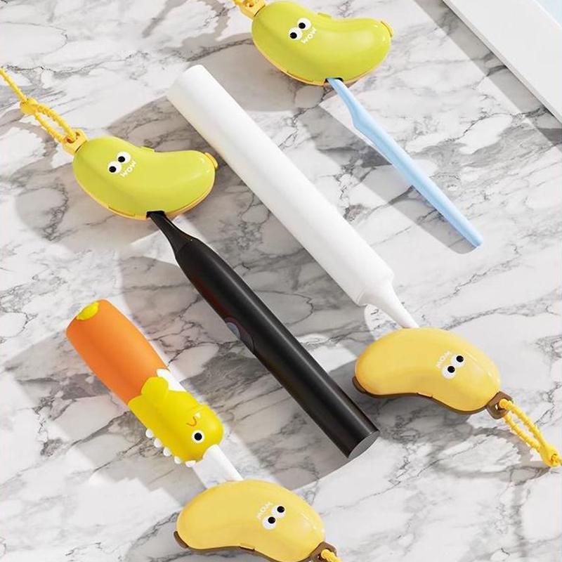 Plastic Toothbrush Head Protective Cover Portable Banana Shape Toothbrush Dust Cap Cover 2In1 Brush Protect Toothbrush Case Cap