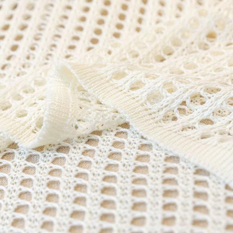 Hollow Out pletené dámské letní líné volné odstíny košile na opalování s kulatým výstřihem, dlouhý rukáv, univerzální top