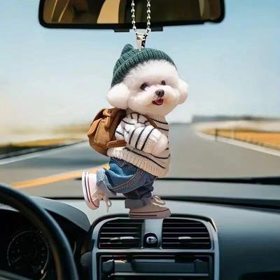 Creative Double-sided Puppy Backpack Pendant Car Acrylic Flat Decoration Cute Keychain