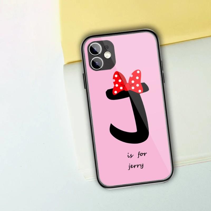 Cute Alphabet Letter Flower Phone Case For IPhone 13 12 11 XS X 8 7 6 Plus Mini Pro Max SE 2022 Black PC TPU Glass Phone Cover