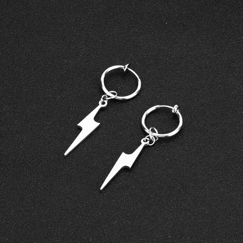 Punk Stainless Steel Earrings for Men Women Gothic Rhomb Lightning Geometry Drop Ear Clip Earrings Pop Hip Hop Piercing Jewelry
