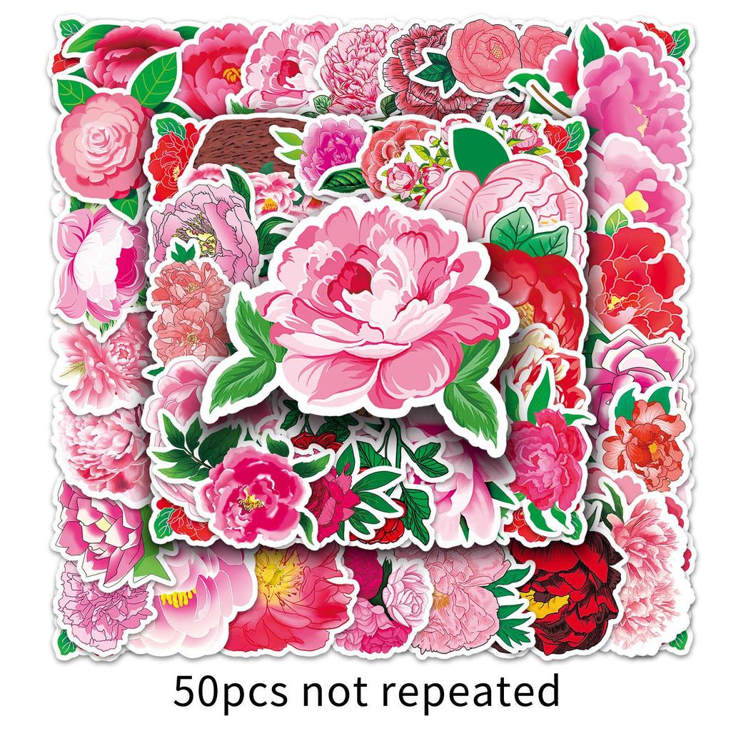 50 Peony Flower Graffiti Waterproof Stickers for DIY Phone Cases and Suitcases