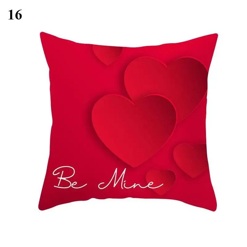 Valentine's Day Cushion Cover Red Heart Print Pillowcase Pillowcase Sofa Sofa Pillowcase