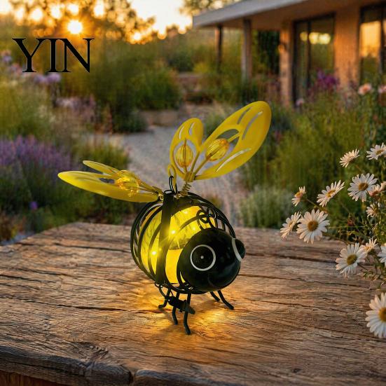 Solar Bee Garden Lights Powered Hanging Lights, Metal Bouncy Spring Ornaments, Cute Shaped Yard Lighting IP65 Waterproof Fairy for Outdoor Backyard