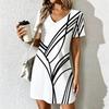 Summer Fashion Women's V Neck Short Sleeve Retro Geometric Pattern Printed Dress Sex Short Skirt Dresses