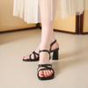 Elegant Simple Niche Women's  2025 Summer New Style Wide Square Heel One Letter Strap Sandals Trendy Fashionable