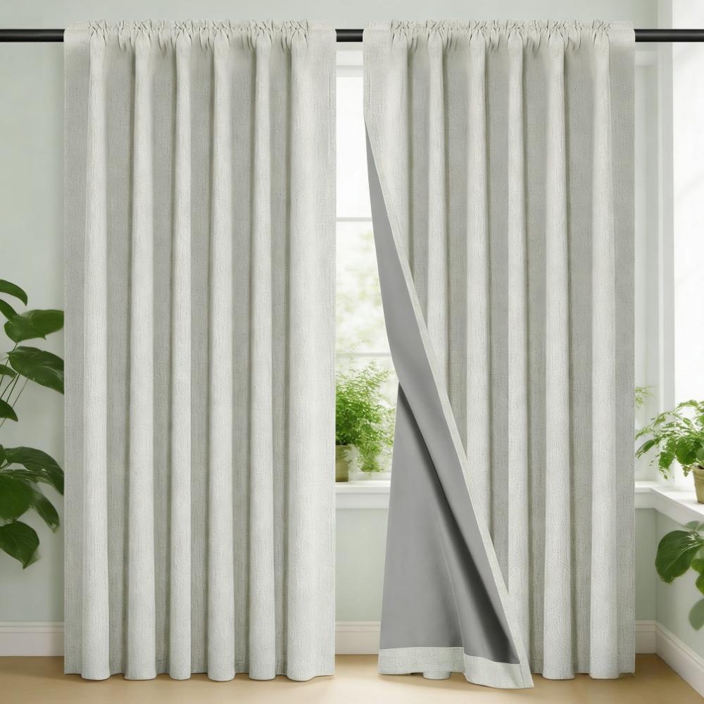 

2 Panels Blackout Curtains Thermal Insulated Linen Curtain for Living Room Rod Pocket Light Blocking Drapes Window Treatment W117xH137cm