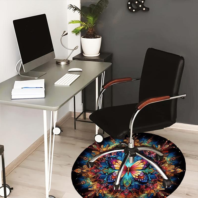 

1pc Office Carpet Chair Mats Colorful Butterfly Mandala Perfect for Decorating Office Chairs, Living Rooms, Or Bedrooms.YDT180 80cm by 80cm