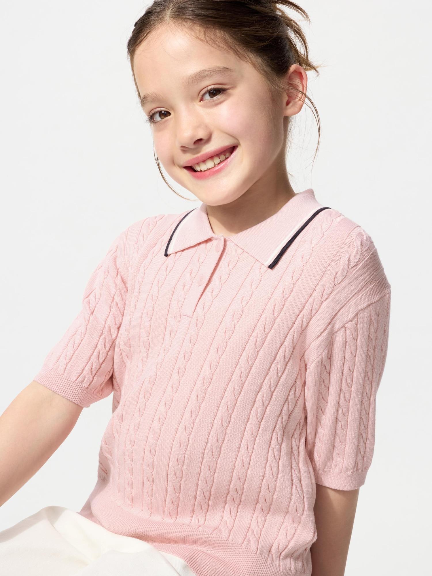 

Uniqlo Девочки Стираемый Вязаный Свитер Поло с Коротким Рукавом 10 PINK/KIDS 110