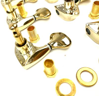 Acoustic Guitar Tuning Set of 6 Fishtail Gold Pegs, (3L + 3R), Metal, (3L + 3R)