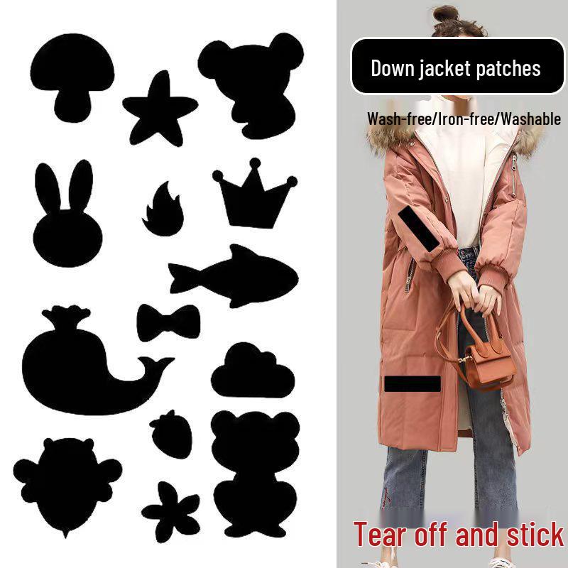 Černá samolepicí omyvatelná záplata pro bezešvé opravy péřových bund