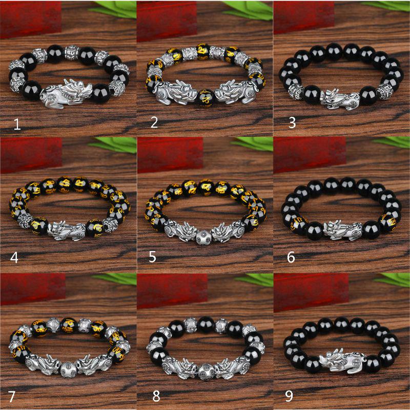Černý obsidián Budhismus Šest slov Pixiu Pro dámy Korálkové náramky Šťastný amulet Šperky Módní náramek na zápěstí