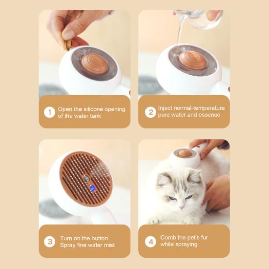 Cat Steam Brush for Shedding Spray Pet Grooming Brush with Release Button Steamy Pet Hair Removal Comb for Long Short Haired Cats Dogs