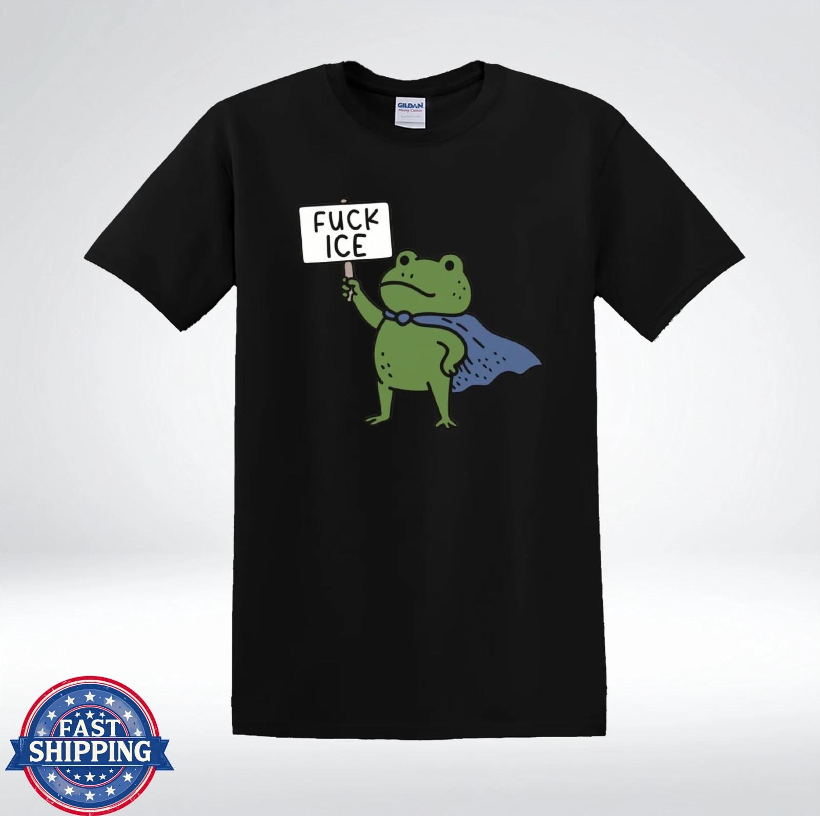 Frog Fck ICE Funny Protest Cartoon Activist Graphic T-Shirt L