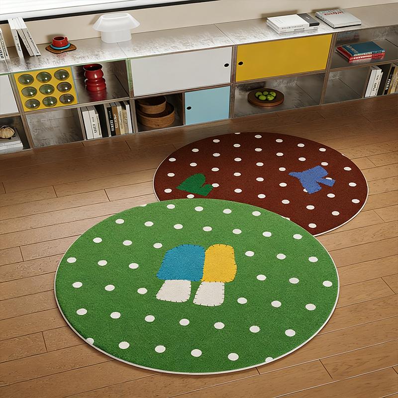 Living Room Rug Minimalist Style Cute Polka-Dot Round Carpet Soft Comfortable Faux Cashmere Bedroom Floor Mat Home Decor Rugs