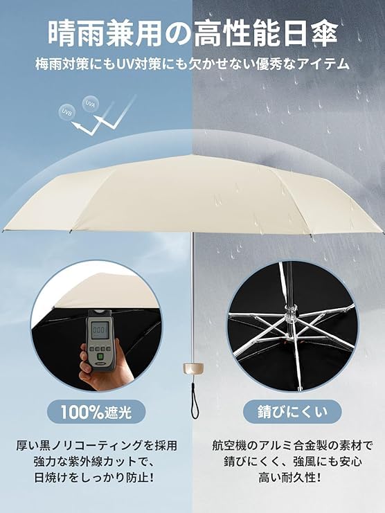 179g Faltbarer Sonnenschirm Neuerscheinung JIS UV-Schutz Faltbar Bei Regen oder Sonnenschein Aluminiumlegierung Winddichtes Gestell Rostfrei Stark Windbeständig Hitze