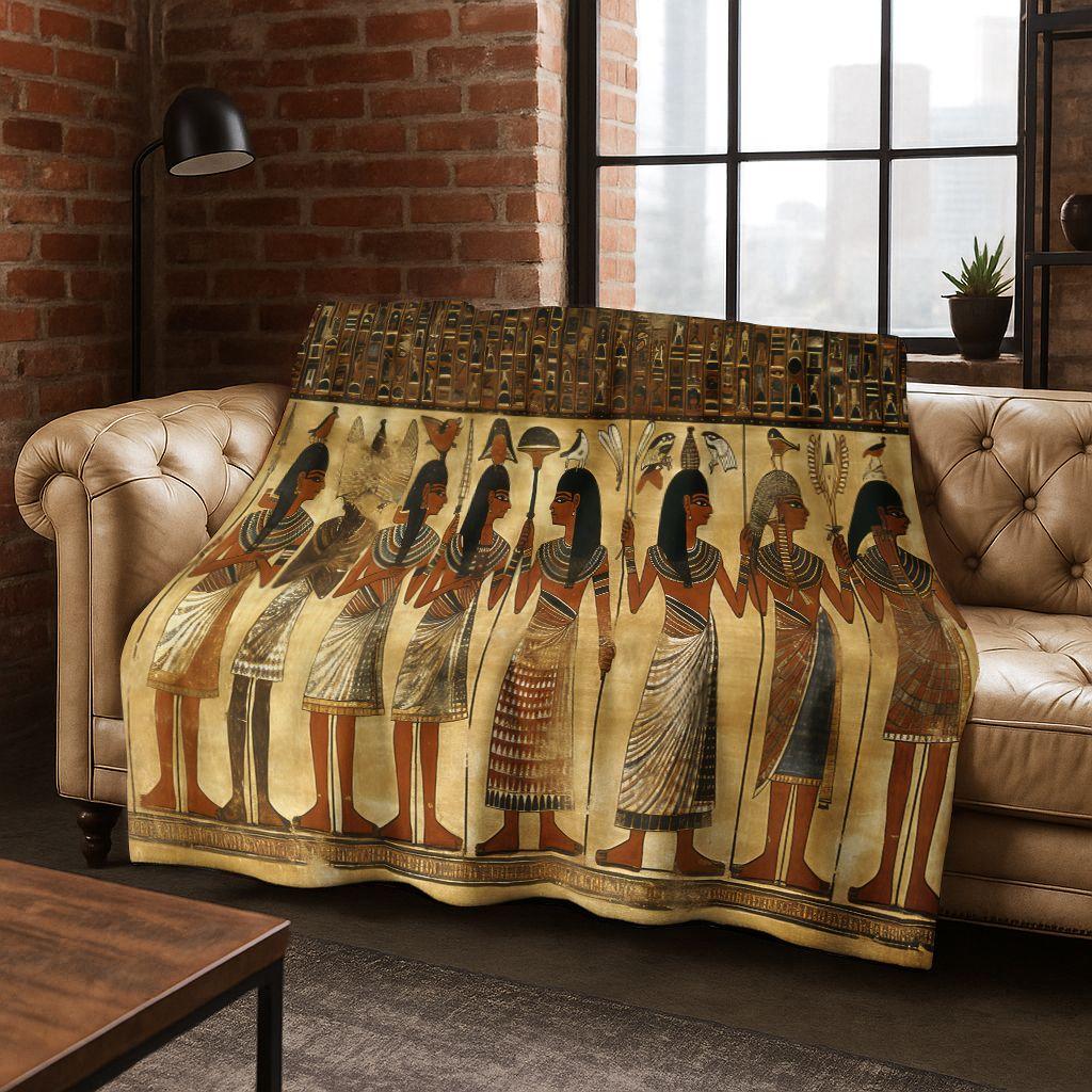 Ancient Egyptian Hieroglyphic Symbols Carved Murals Flannel Blanket,Cozy Soft Throw Blanket for Home Bedroom Bed Sofa Cover Gift