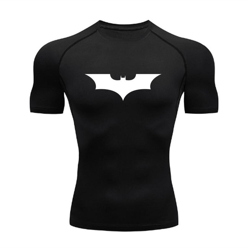 Men's Batman Compression Short Sleeve Sports T-Shirt for Running, Basketball, or Football - Quick Dry, Tight Fit, Round Neck.