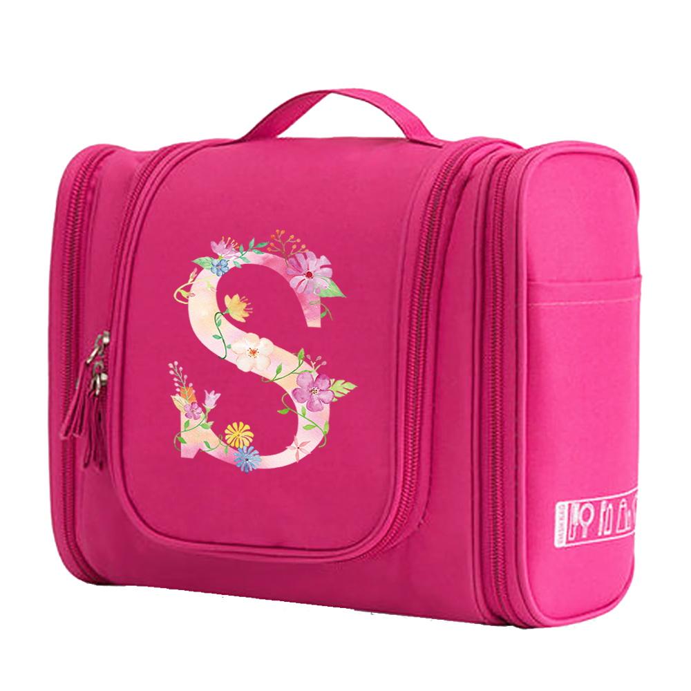 Travel Handbag Cosmetic Bags Make Up Case MakeUp Bag Wash Pouch Women Hook Up Organizer Pink Print Toiletry Accessory Storage