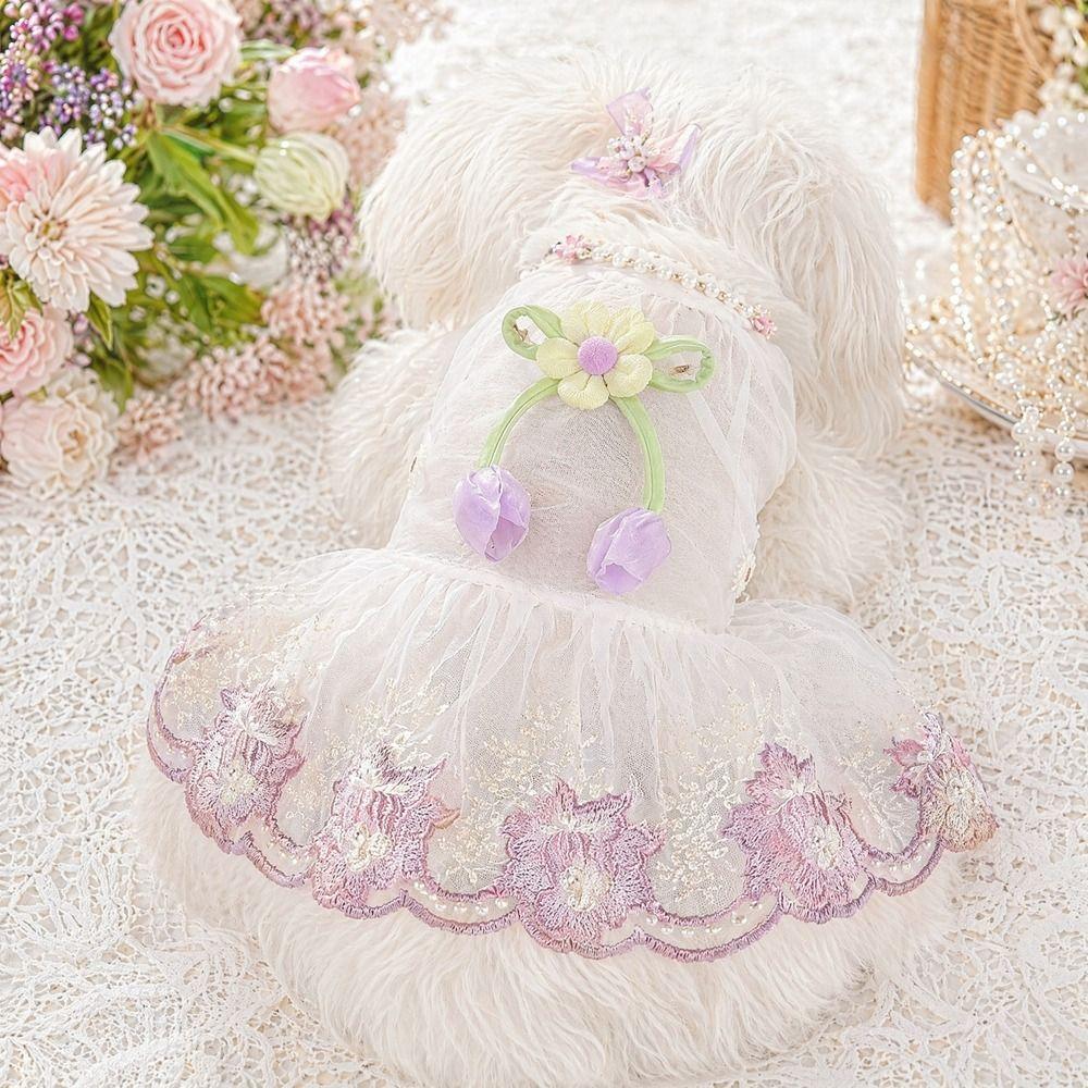 Breathable 3D Flower Pet Dress Lightweight Dog Princess Dress Puppy Summer Clothing Outdoor