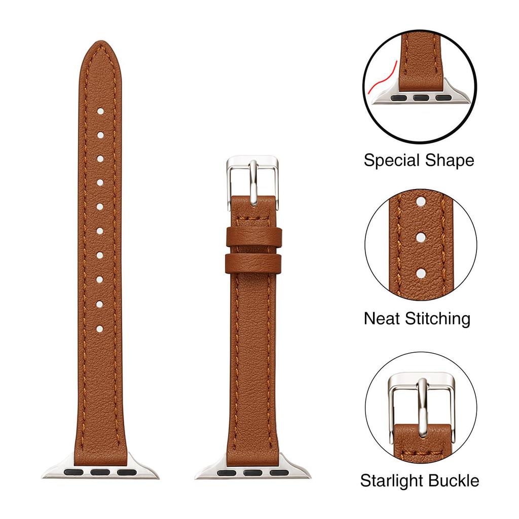 Compatible Genuine Leather Thin Strap for Apple Watch Series 4-8/SE 38mm/40mm