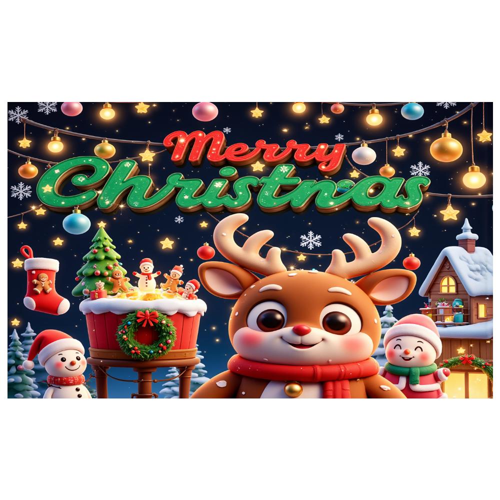 Festive Banner Cartoon Holiday Scene Merry Christmas Backdrop Holiday Wreath Holiday Decoration For Outdoor Display Photography