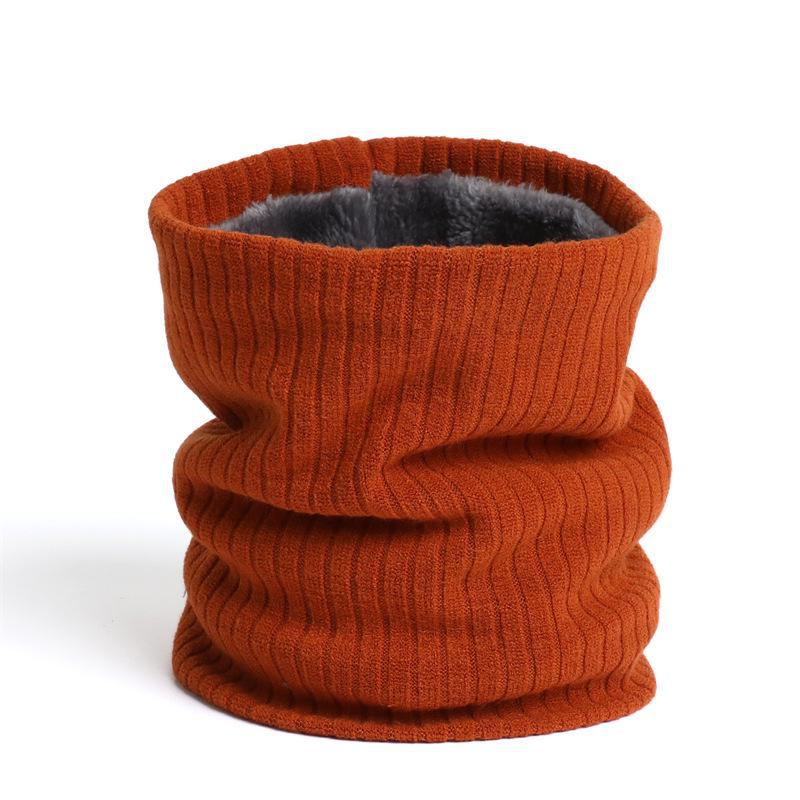 Unisex Winter Knitted Wool Scarf & Elastic Headband - Solid Color, Plus Velvet, Thickened, Warm, Striped Design.