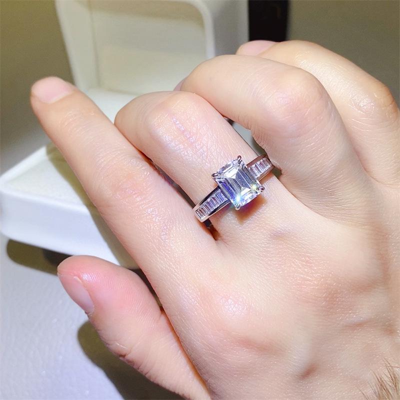 Elegant Emerald Moissanite Ring in European American Style, Women s Diamond Ring, Passes Diamond Tester Size 11