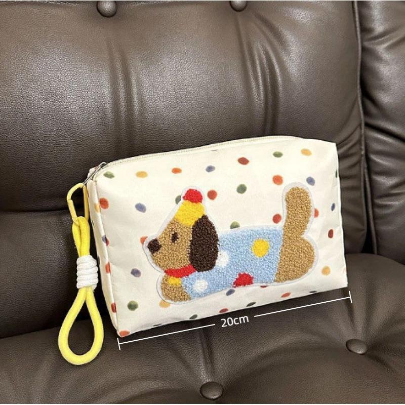 Puppy Pattern Canvas Bag Eye-Catching Portable Makeup Storage Pouch Travel Makeup Organizer Cute Dachshund Cosmetic Bag