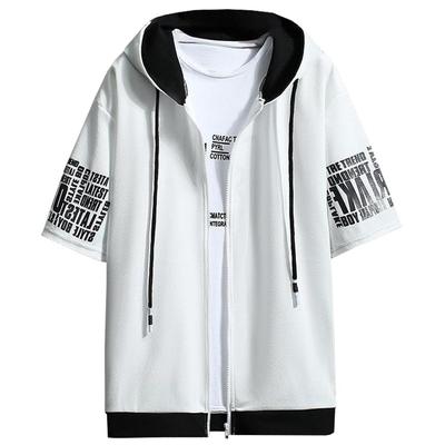 [KOTRBOY] Herren Kurzarm Reißverschluss Hoodie, Frontöffnung, Kapuzen T-Shirt, Sommerkleidung, Oberbekleidung, Atmungsaktiv, Kühl, Stilvoll, Lässig, Street Style, Pl
