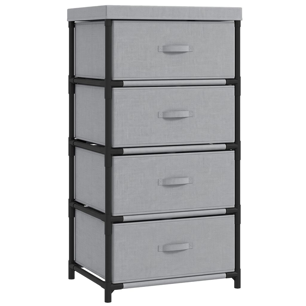 Chest of Drawers with Steel Frame and 4 Drawers, 42 x 32 x 80 cm, Gray/Black