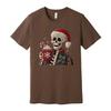 Unisex Christmas Skeleton Wearing Santa Hat Holding Snowflake Mug Graphic Tee Fo