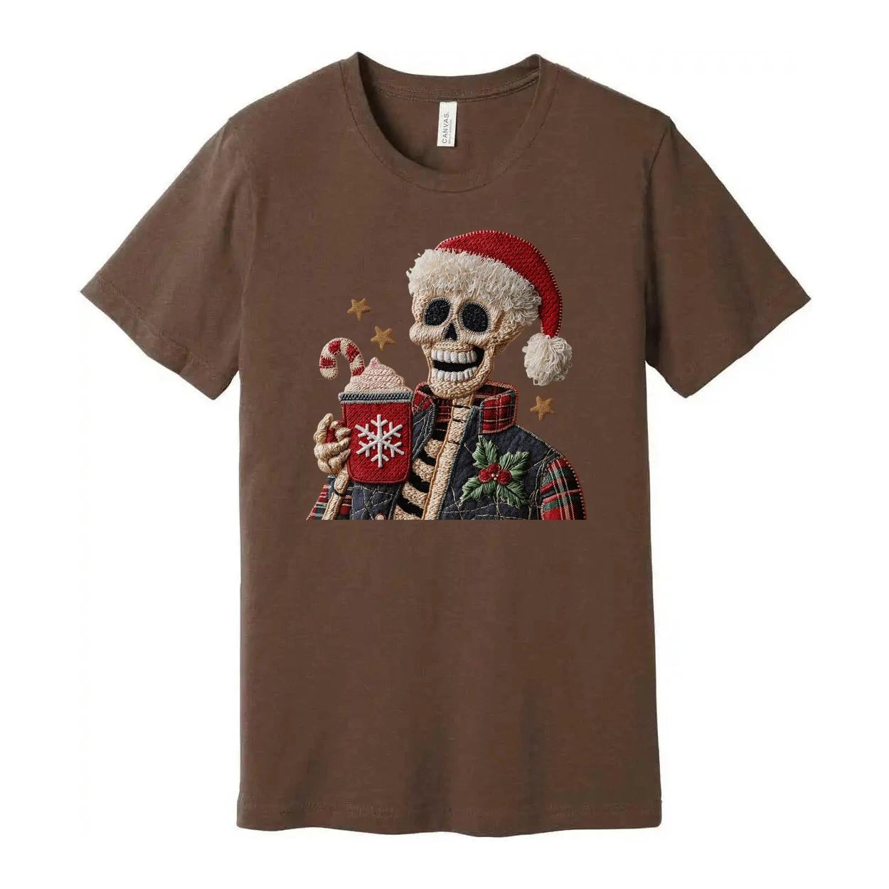 Unisex Christmas Skeleton Wearing Santa Hat Holding Snowflake Mug Graphic Tee Fo S