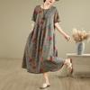 DIMANAF 2025 Women Plus Size Spring Summer Dress Casual Floral Dress Basic Vintage Loose Long Dress Maxi 9321