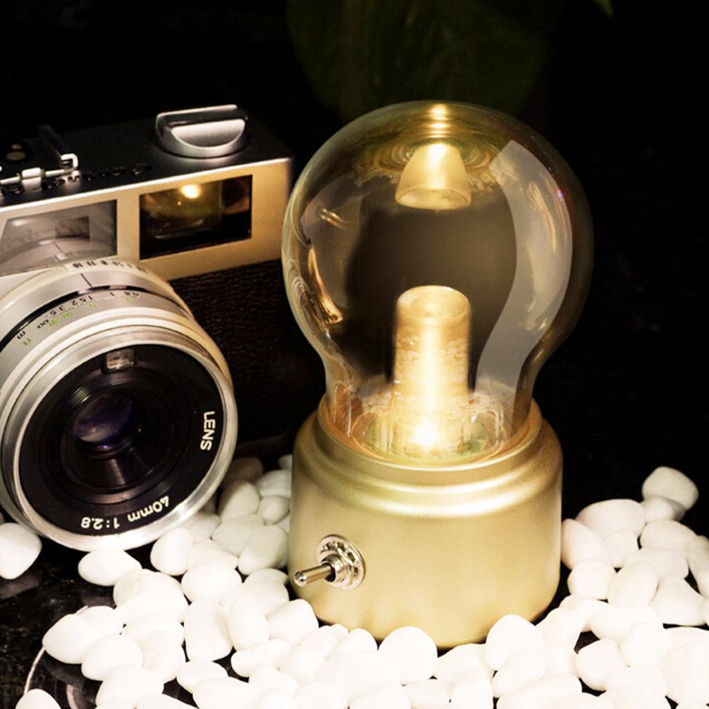 Retro Bulb Light Bedside Table Lamp USB Rechargeable Table Lamp Decorative Warm Light Ambience Desk Light LED Bedside Night