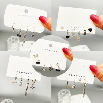 2022 Korean Earrings Fashion Bear Cherry Earring Set Butterfly Love Pendant Simple Earring Set Couple Earrings Elegant Temperament Exquisite Earrings