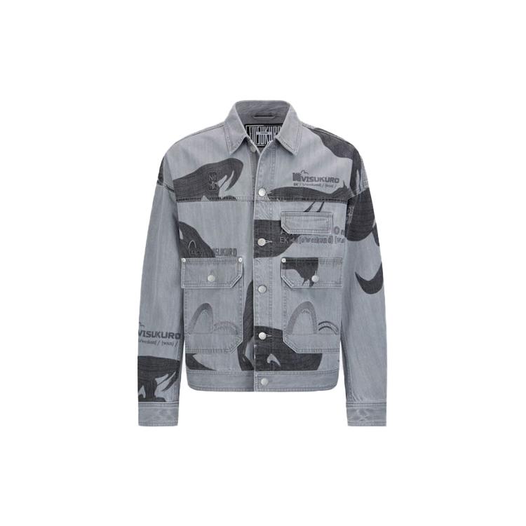 EVISU Denim Jackets Men's Gray Lapel Moderate Straight Fit 2ESGNM2DJ734FFCT