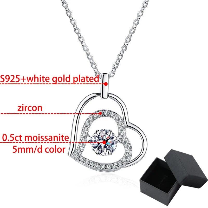 

D Цвет 0,5 карат Подвеска в форме сердца из муассанита для женщин Блестящие ювелирные изделия с имитацией бриллиантов Стерлинговое серебро 925 пробы ожерелье из белого золота