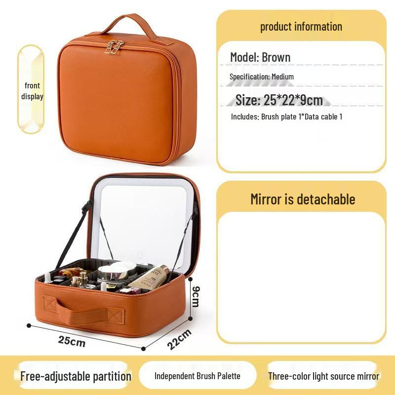 Large Capacity Women's Travel Makeup Bag with Mirror & Light for Beauty & Nail Art