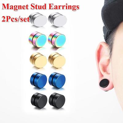 2piece Punk Mens Magnet Strong Magnetic Magnet Set Ear Stud Earrings No Piercing Fake Earrings Gift for Boyfriend Jewelry Lover
