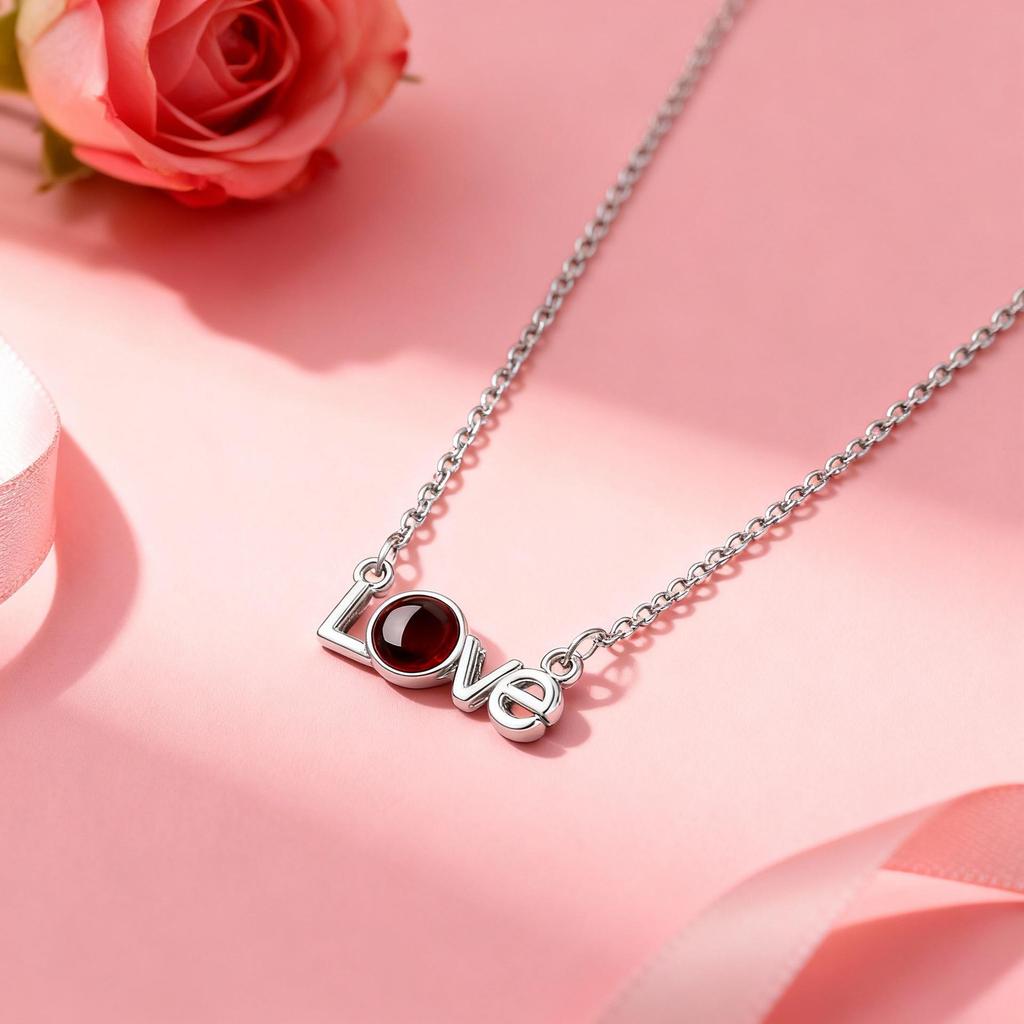 100 Languages 'I Love You' Projection Titanium Steel Necklace - European & American Style Women's Light Luxury