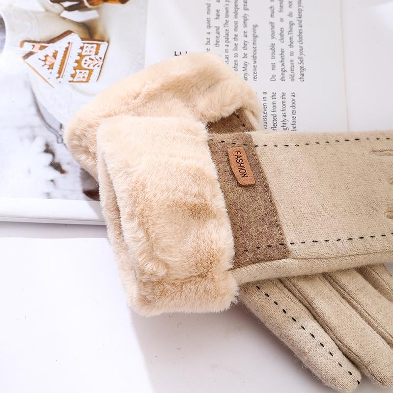 Wool fleece touch screen gloves women's autumn and winter warm fleece Korean version fashion cycling windproof wholesale one piece hair