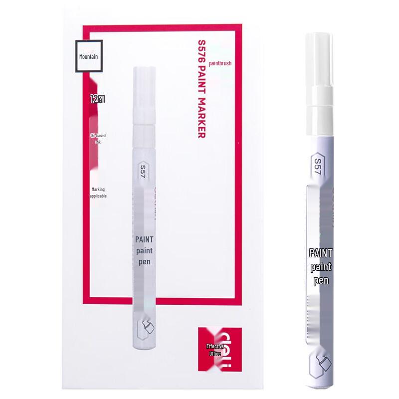 Deli S576 Fine Tip White Paint Marker Pen (12-Pack)