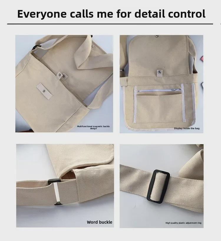 Koreansk crossbody-veske i lerret i skogsstil - uformell, enkel, retro og trendy skulderveske for kvinner og studenter